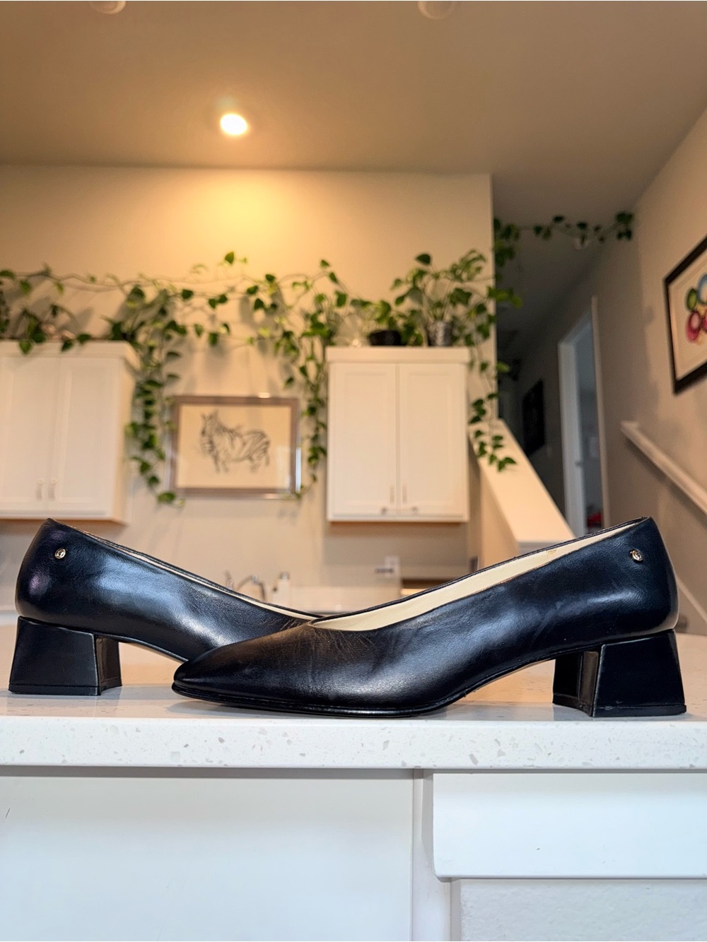 Etienne Aigner Black Leather Low Block Heel Pumps (Narrow fit)